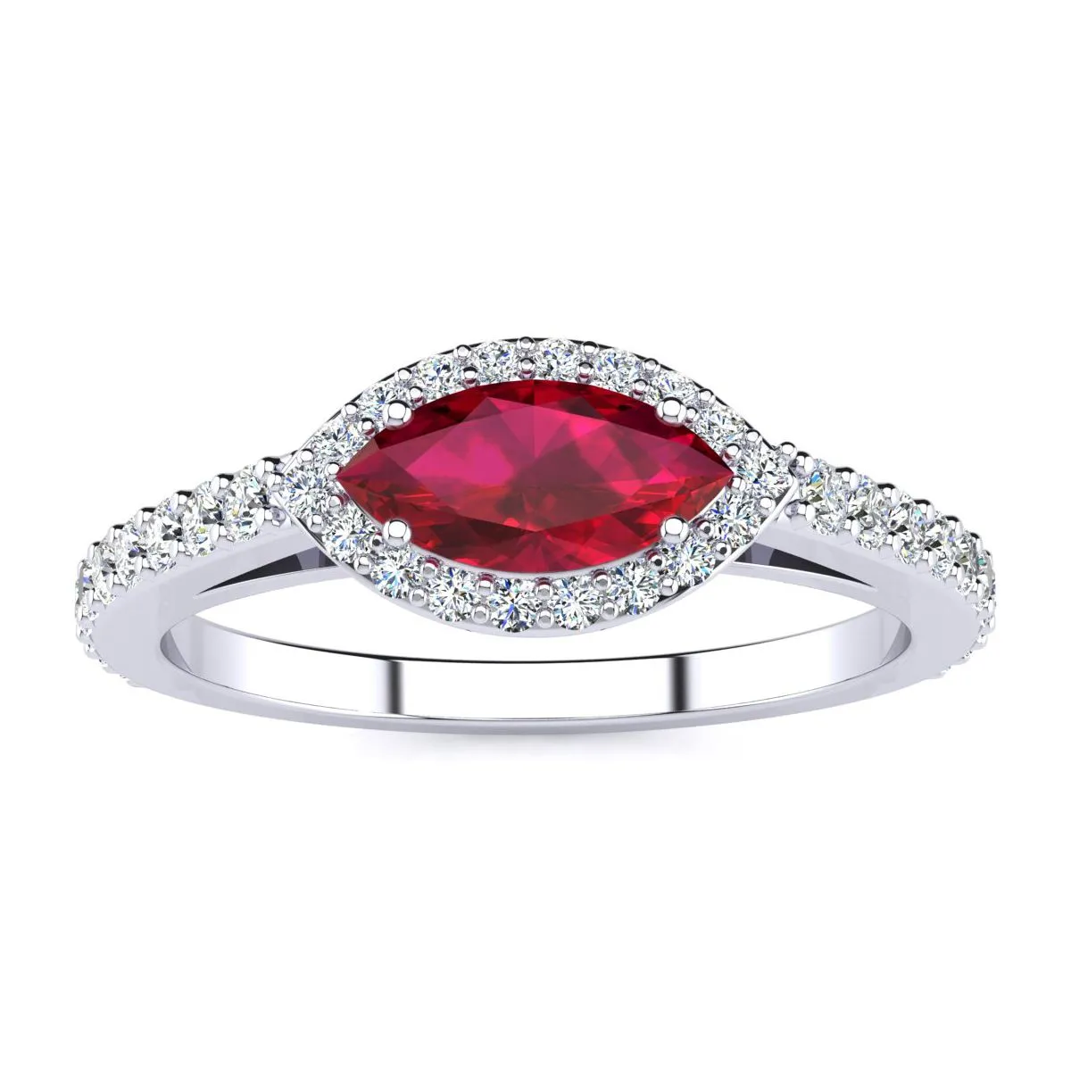 1 Carat Marquise Shape Ruby And Halo Diamond Ring In 14 Karat White Gold