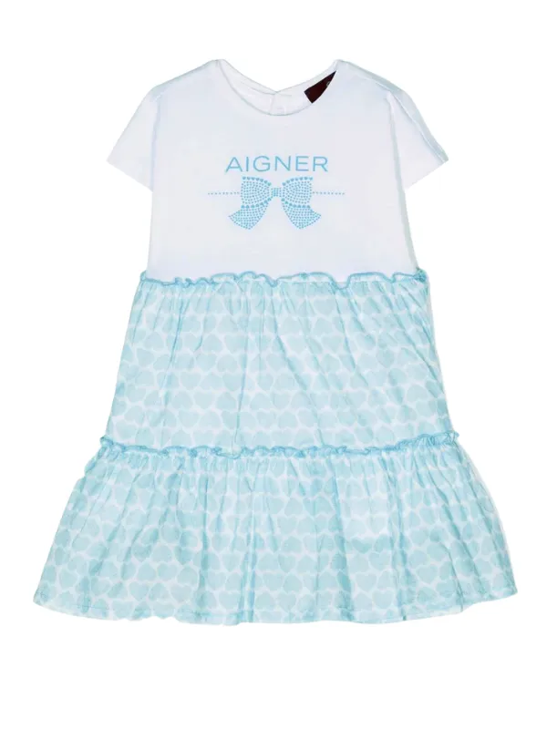 Aigner Dress Logo Bow Heart White-Blue