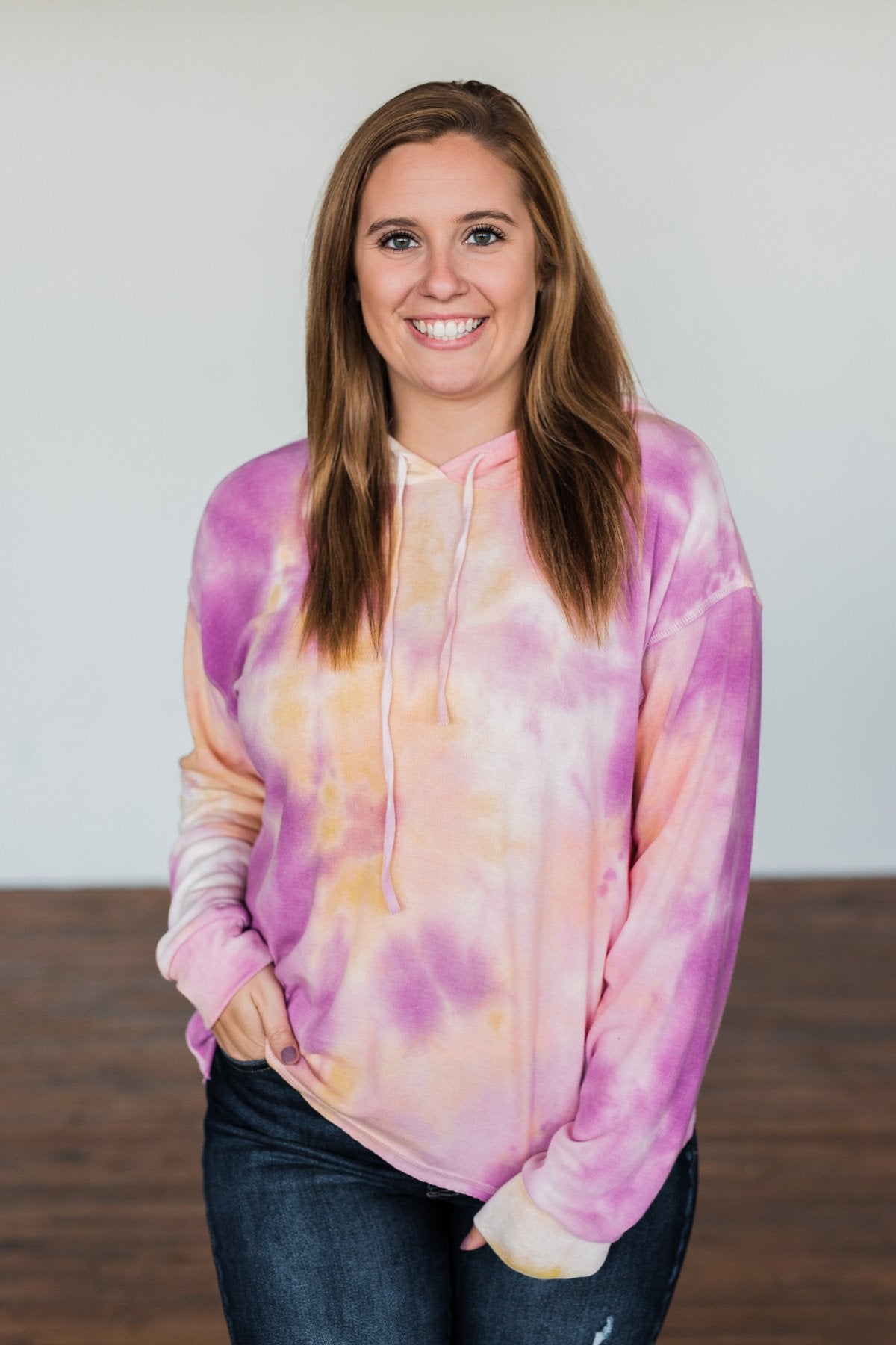 Anything But Simple Tie Dye Hoodie- Magenta, Yellow, Pink