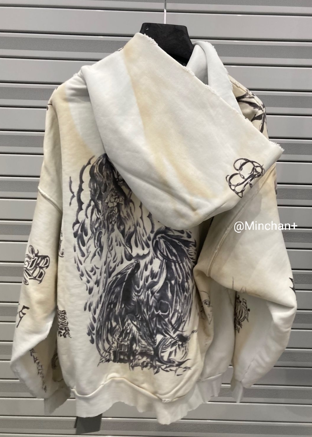 BALENCIAGA  |Men's Tat Zip-up Hoodie Medium Fit in Off White/black