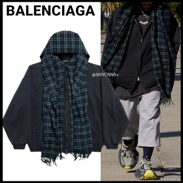 BALENCIAGA  |Tartan Unisex Street Style Long Sleeves Plain Cotton