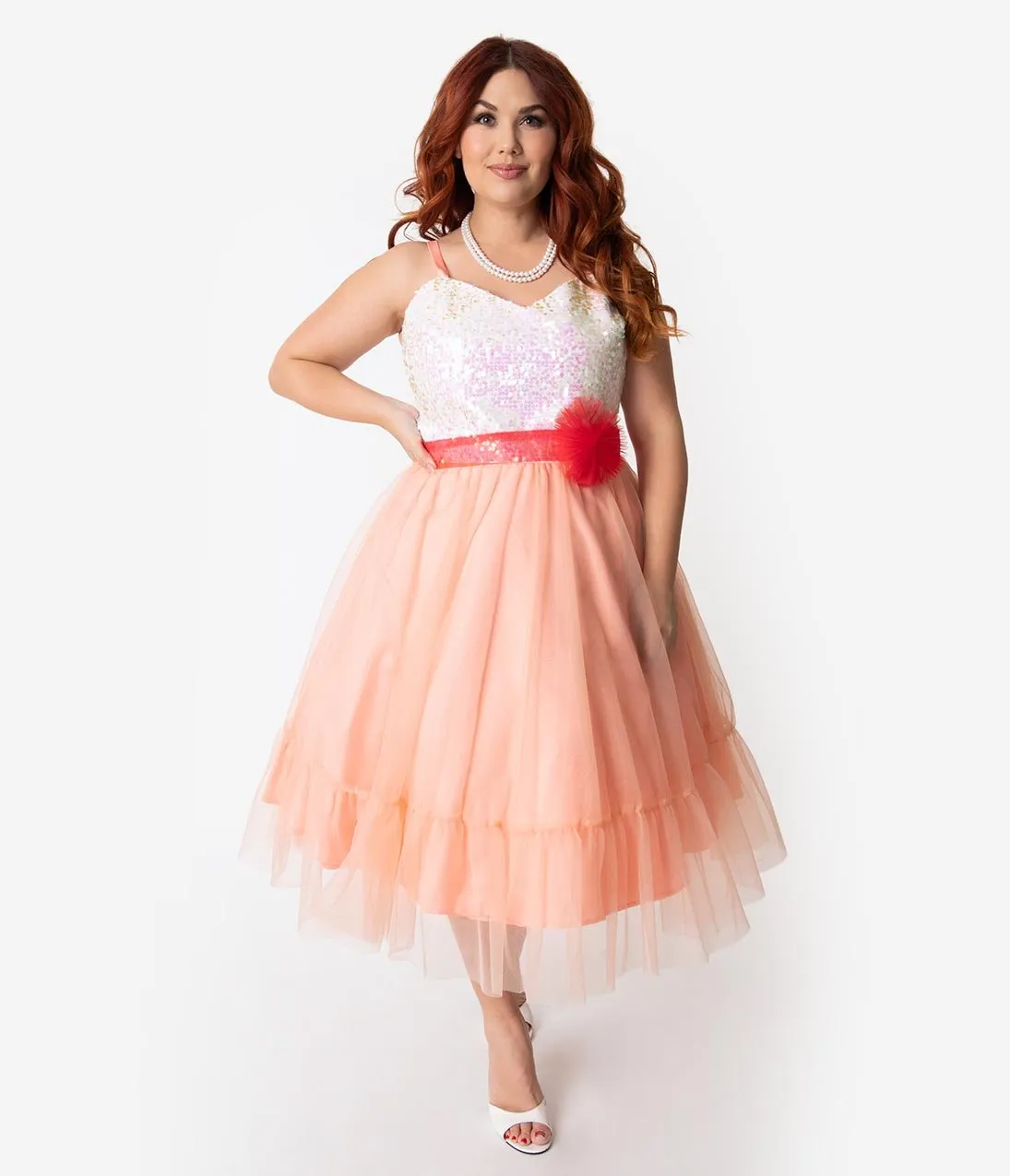 Barbie x Unique Vintage Plus Size Peaches N Cream Chiffon Dress