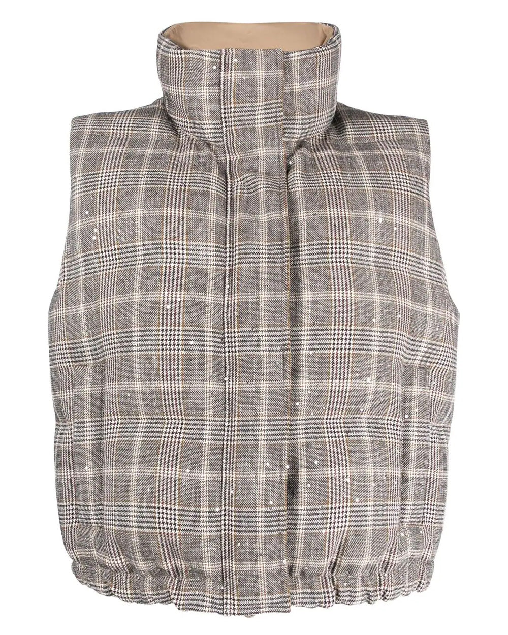 Beige Plaid Prince Of Wales Padded Vest