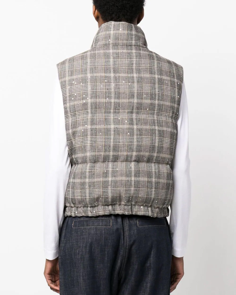 Beige Plaid Prince Of Wales Padded Vest