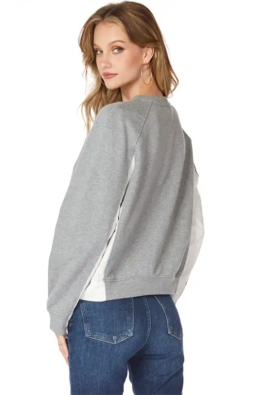 Bobi - Crew Neck Sweatshirt Heather Grey White