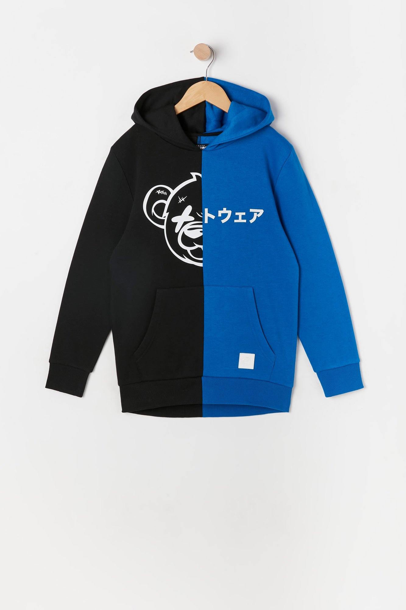 Boys Spliced Kanji Bear Graphic Hoodie