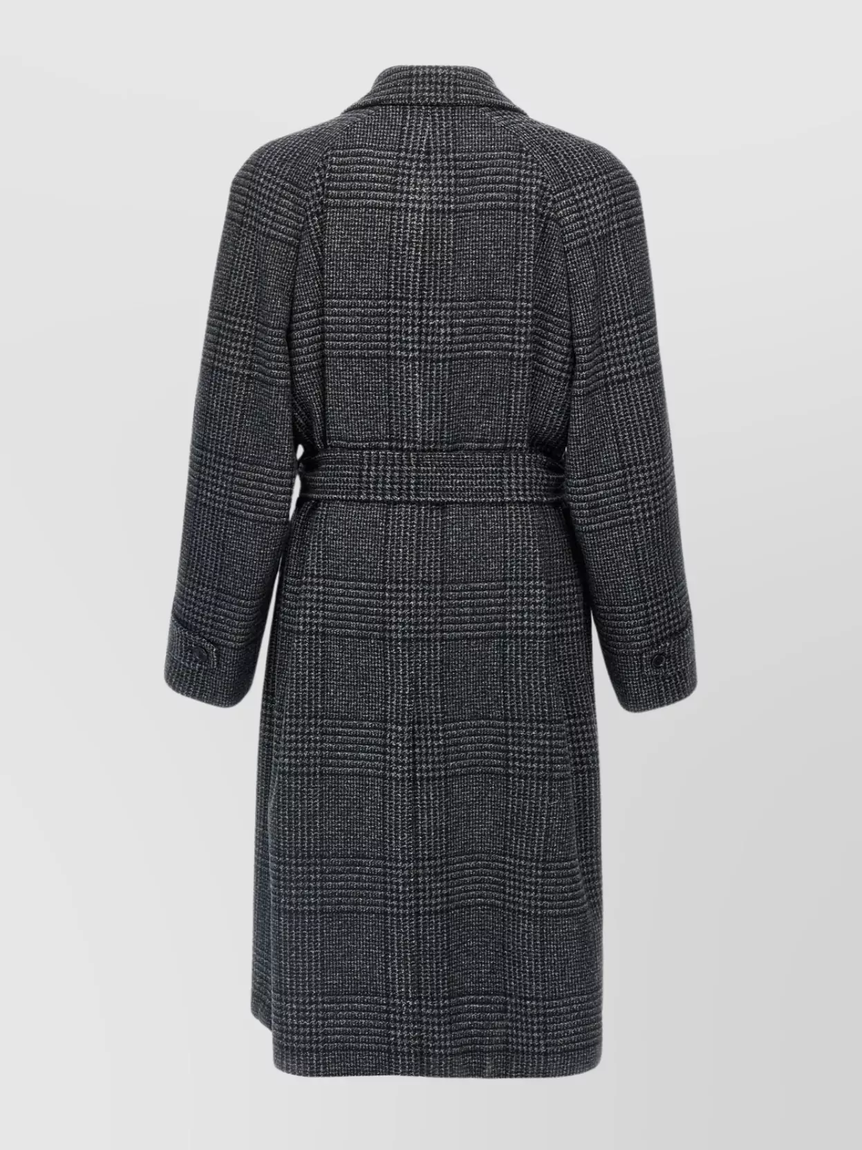 Brioni   Waist belt long checked lapel coat