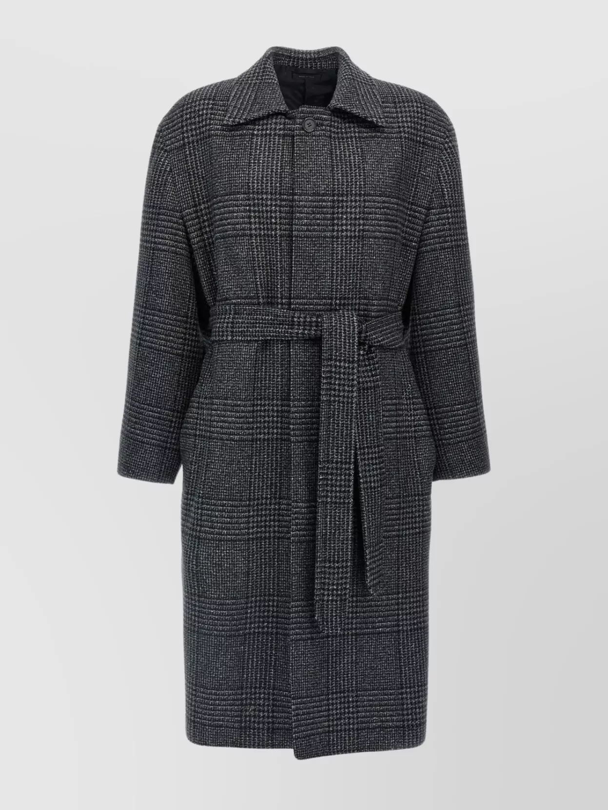 Brioni   Waist belt long checked lapel coat