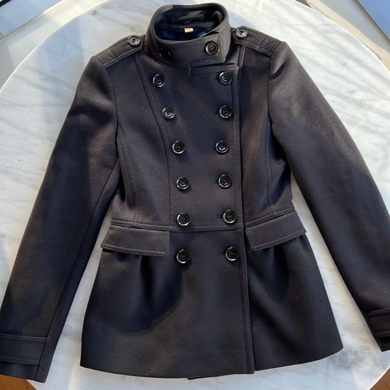 Burberry Adamsleigh Wool Cashmere Peplum Military Coat