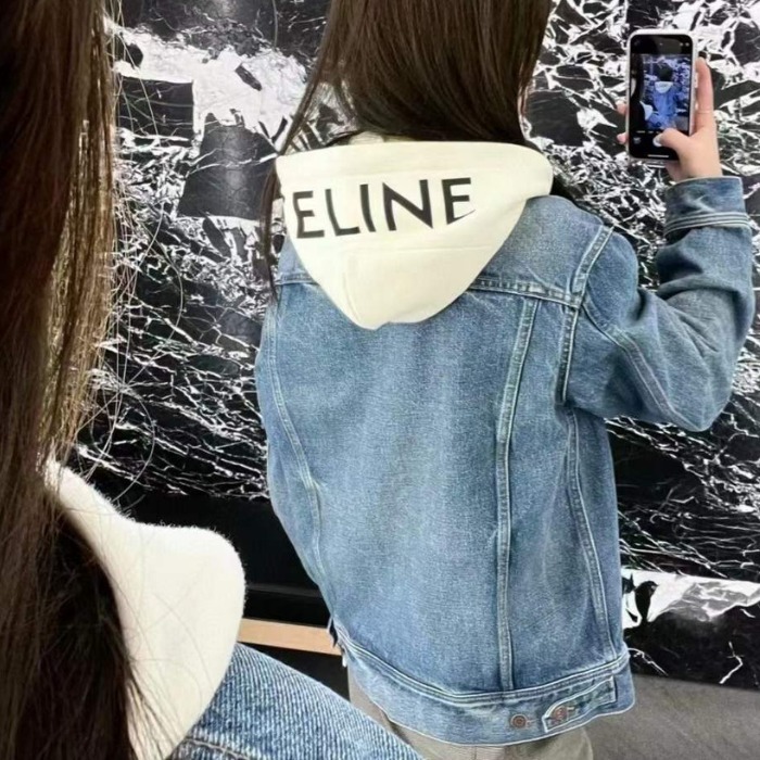 CELINE  |trucker jacket with hood in union wash denim