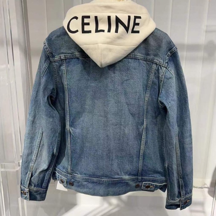 CELINE  |trucker jacket with hood in union wash denim