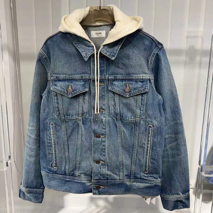 CELINE  |trucker jacket with hood in union wash denim