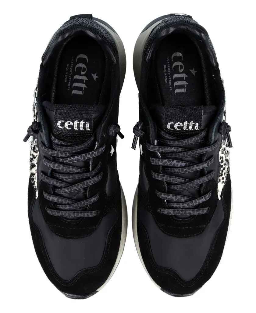 Cetti C-1311 Black sneakers with leopard detail