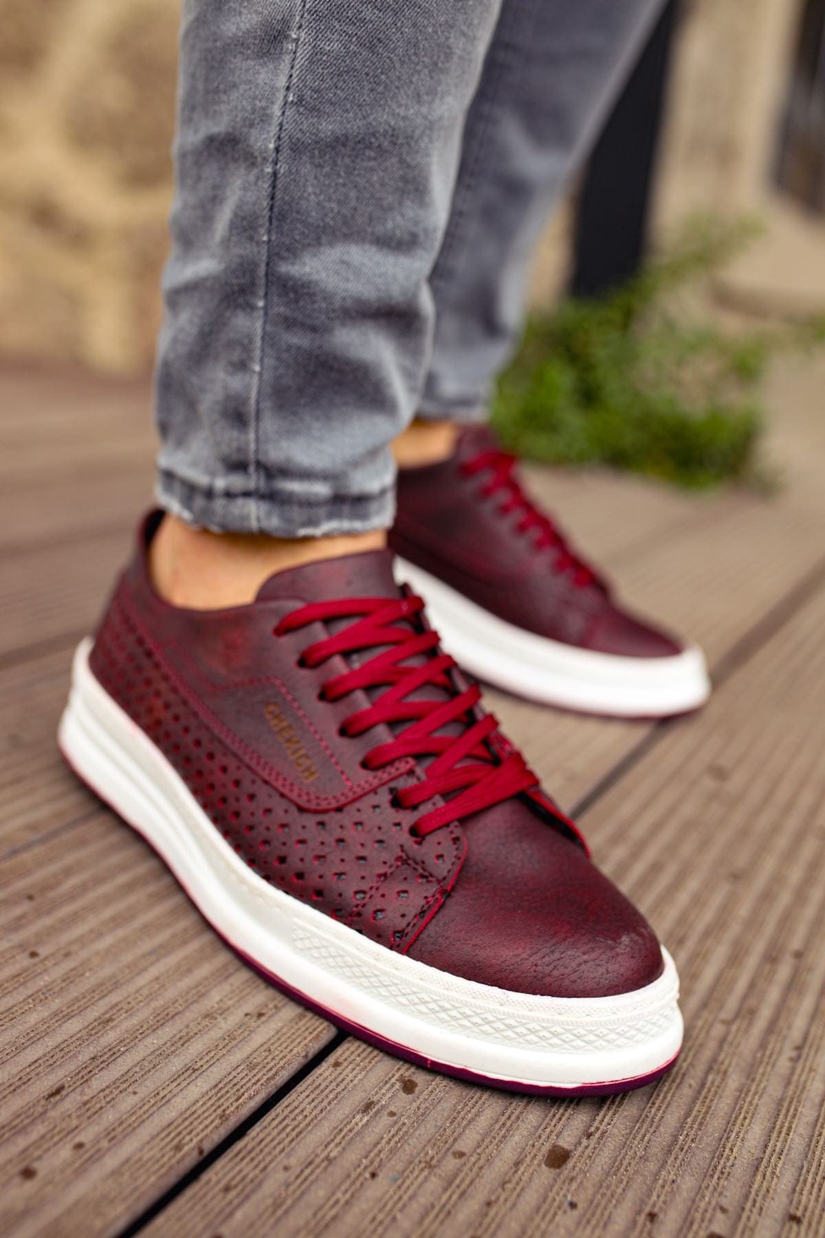 Chekich Men's Lace-up Claret Red Shoes ch043