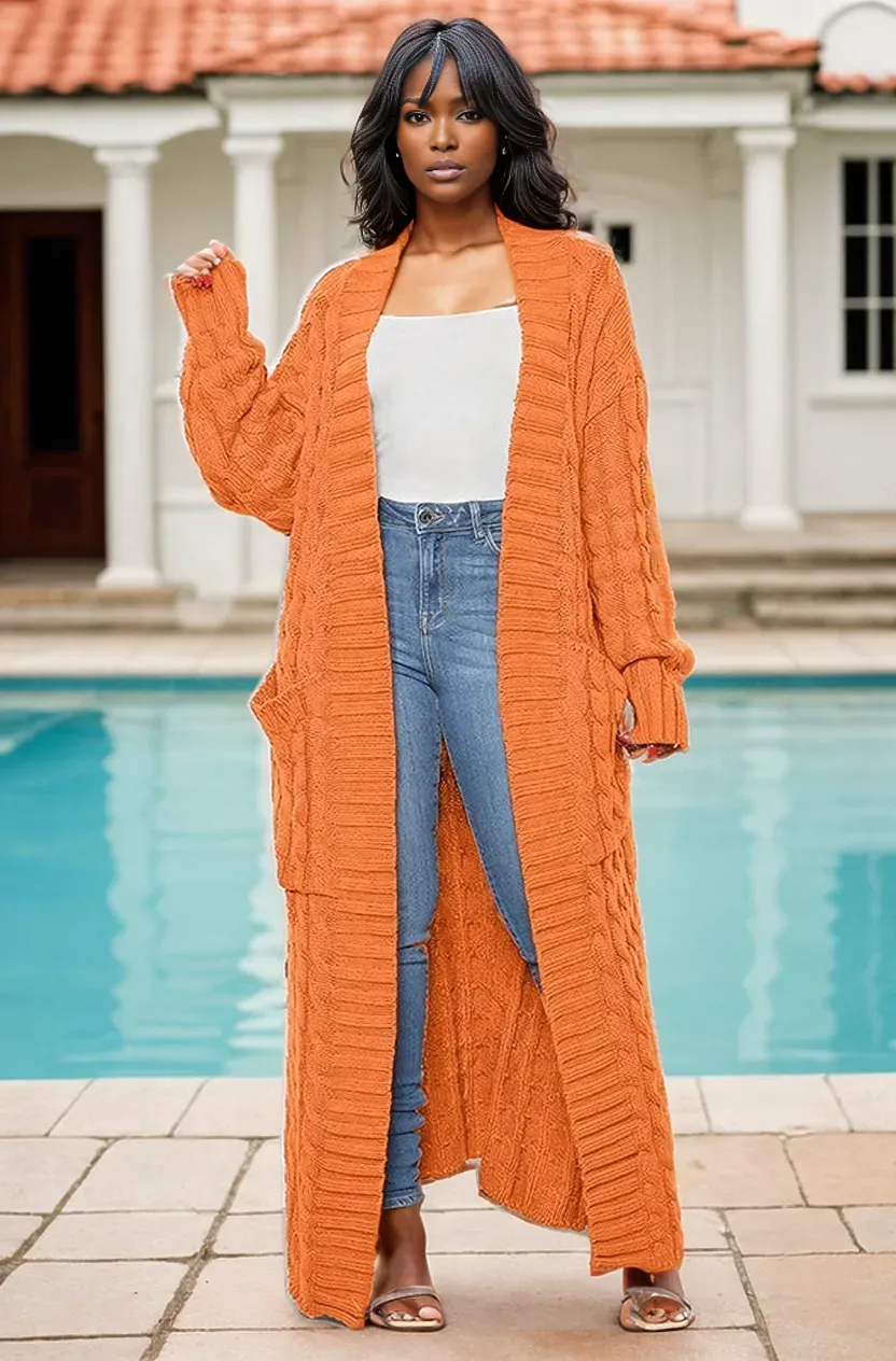 Chic Comfort Maxi Sweater Cardigan |Orange