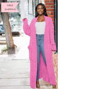 Chic Comfort Maxi Sweater Cardigan |Pink