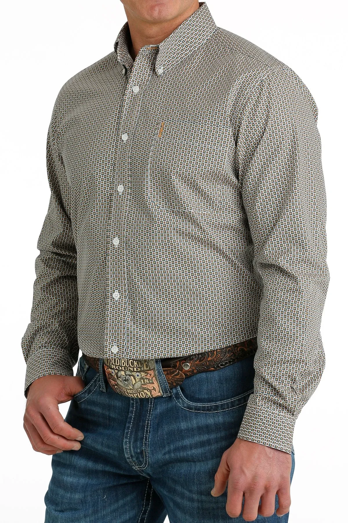 Cinch Modern Fit White/Blue Geo Print