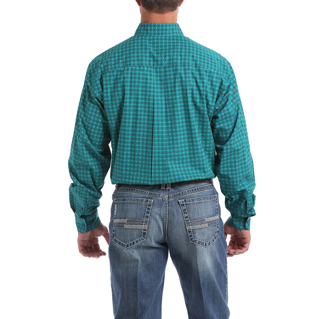 Cinch Teal Green Geo Checker Long Sleeve