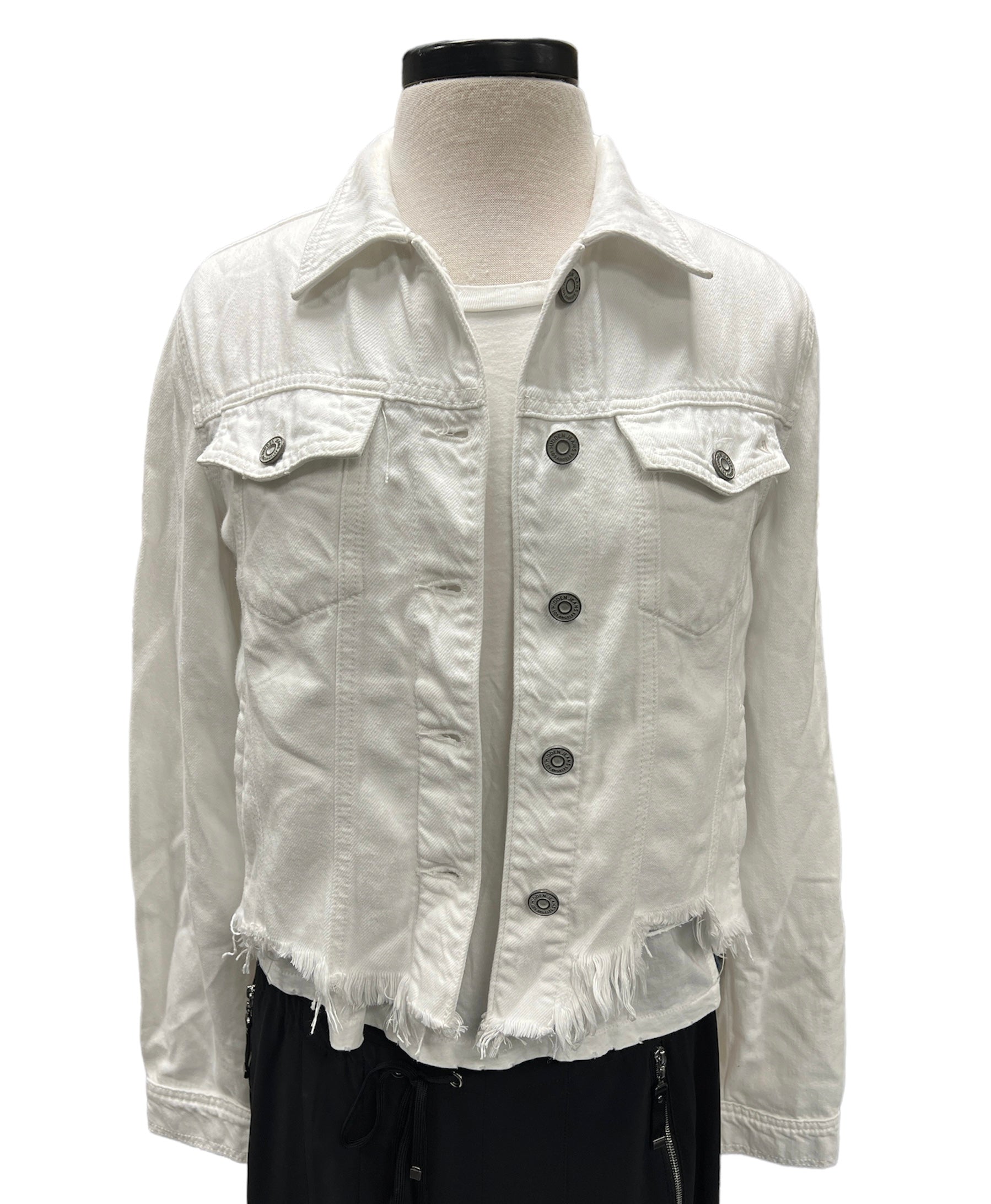 Collab322 White Denim Jacket with Raw Bottom Edge