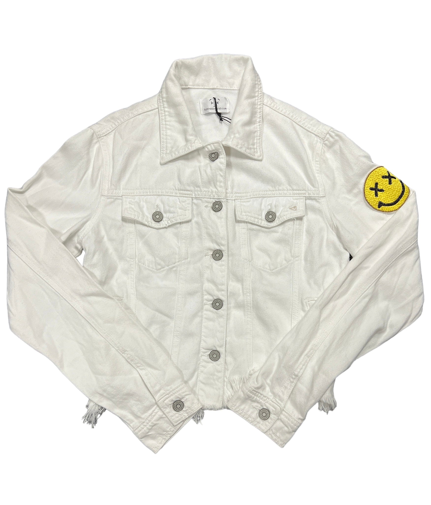 Collab322 White Denim Jacket with Raw Bottom Edge