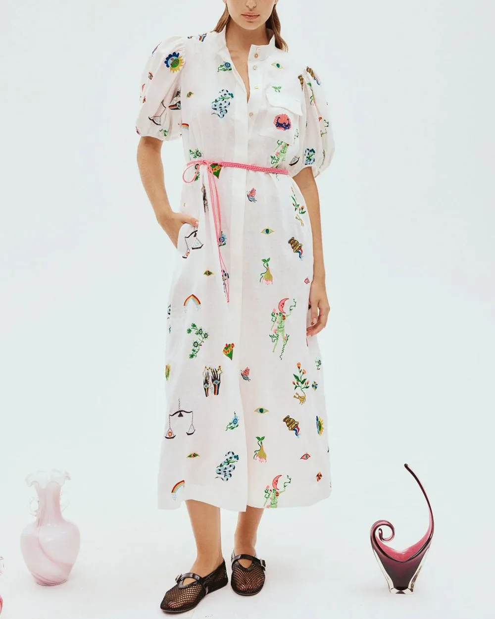 Cream Embroidered Atticus Shirtdress