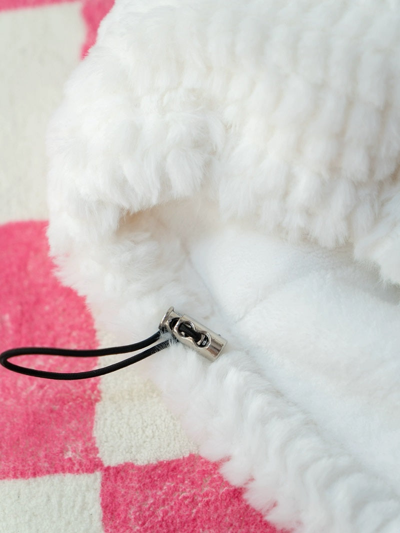 Cute White Dog Loose Hooded Plush Coat BY11282