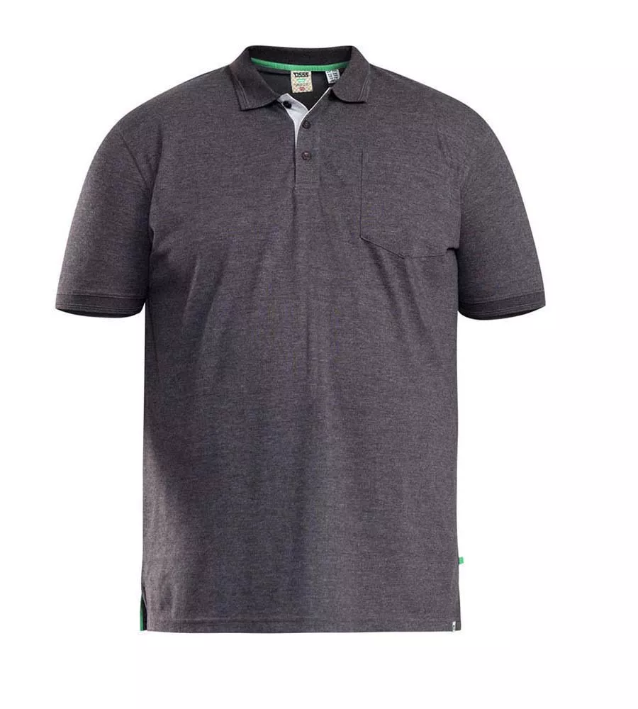 D555 Big Mens Charcoal Fully Combed Pique Polo Shirt With Pocket (GRANT CHARCOAL)