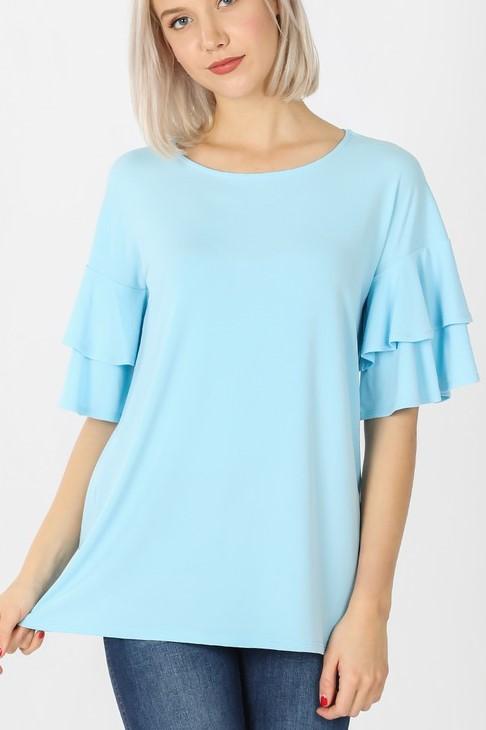 Double Ruffle Top in Baby Blue