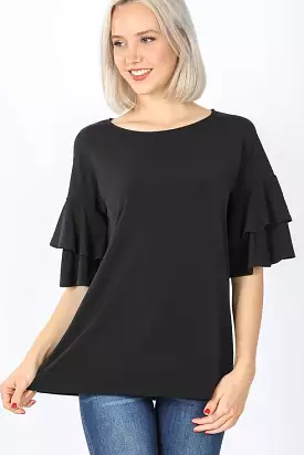 Double Ruffle Top in Black