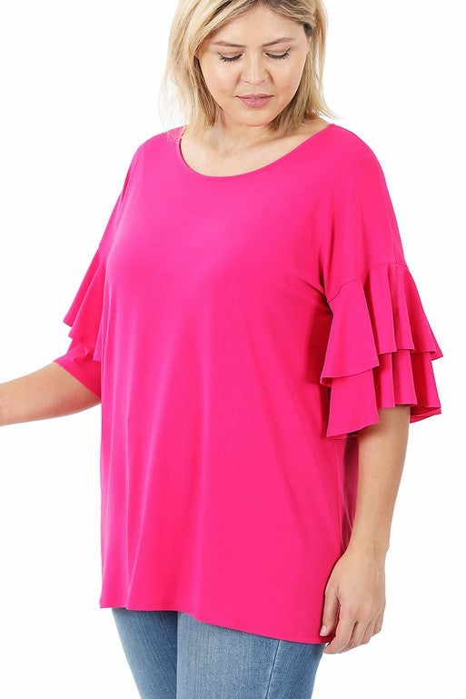 Double Ruffle Top in Hot Pink