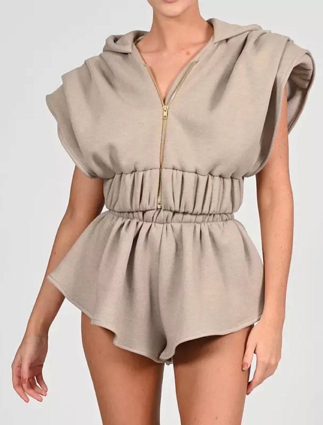 Elastic Waist Shorts and Hoodie Top Two Piece Set