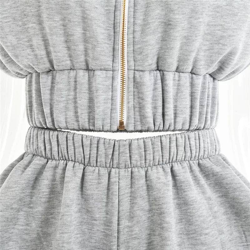 Elastic Waist Shorts and Hoodie Top Two Piece Set