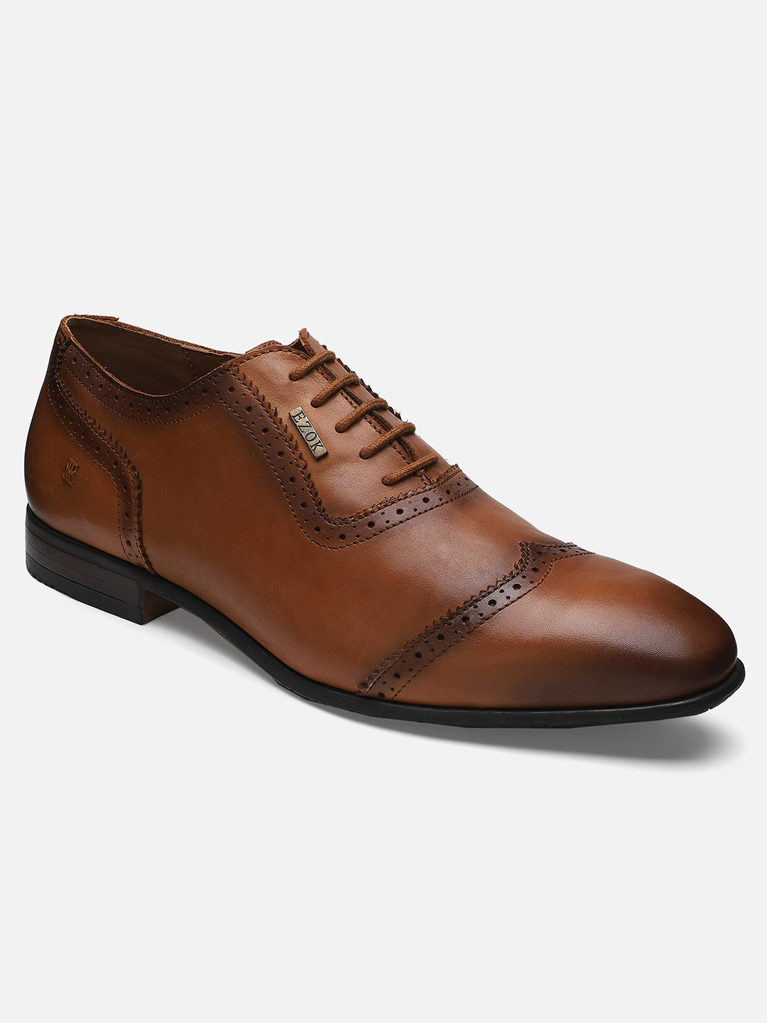 Ezok Men Tan Leather Derby Shoes