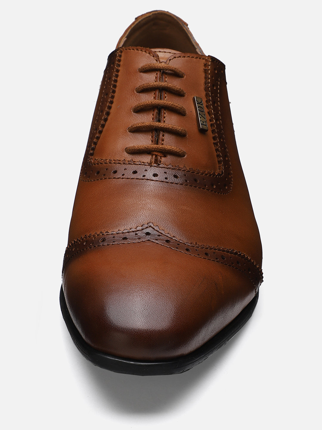 Ezok Men Tan Leather Derby Shoes