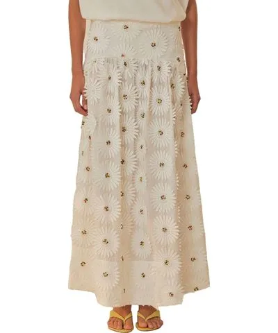 FarmRio Daisy 3D Flower Embroidered Maxi Skirt