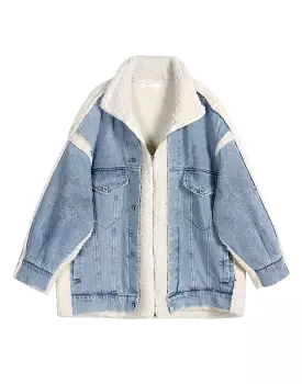 Faux Fur Patched Denim Coat