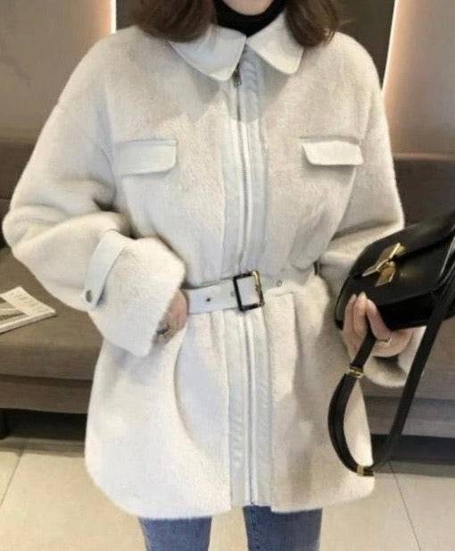 Faux Fur Pu Leather Trimmed Coat