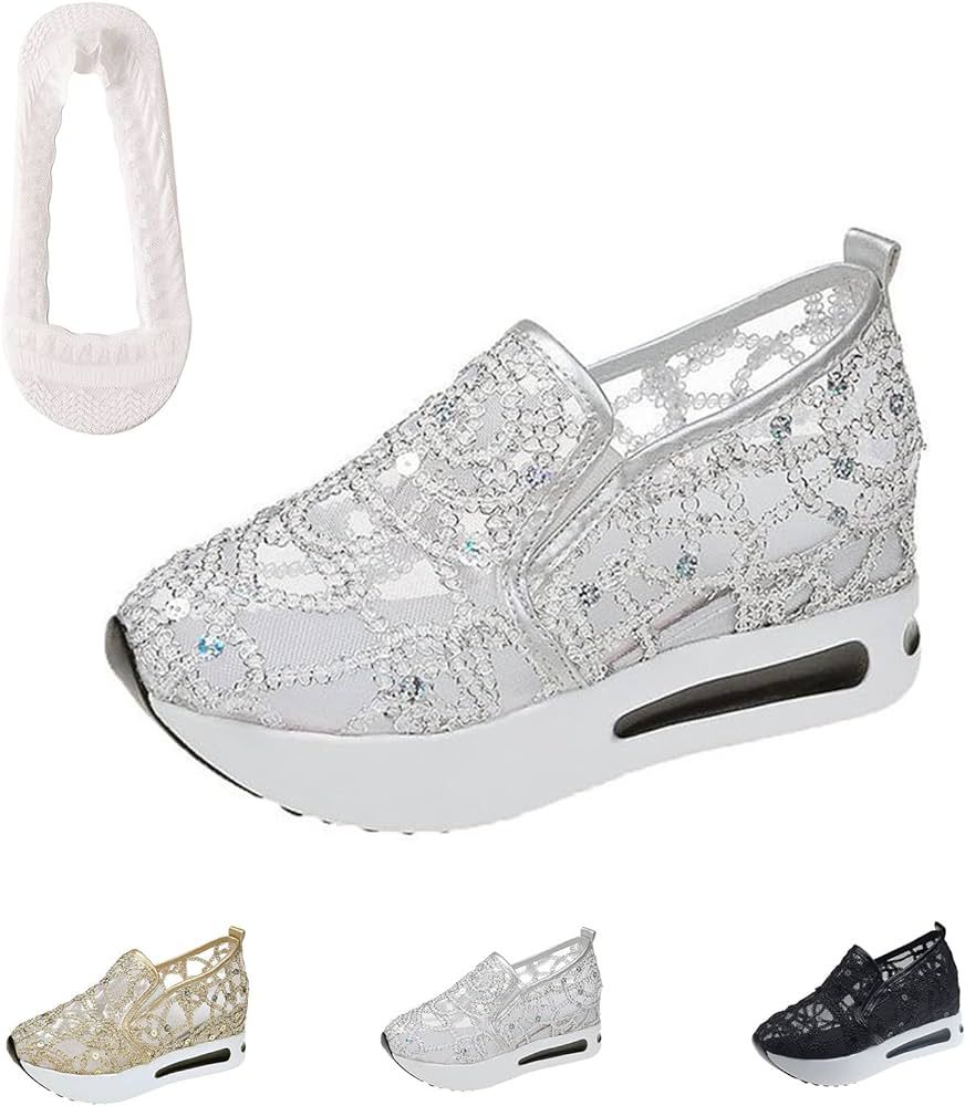 Floral Embroidery Breathable Sheer Mesh Sneakers