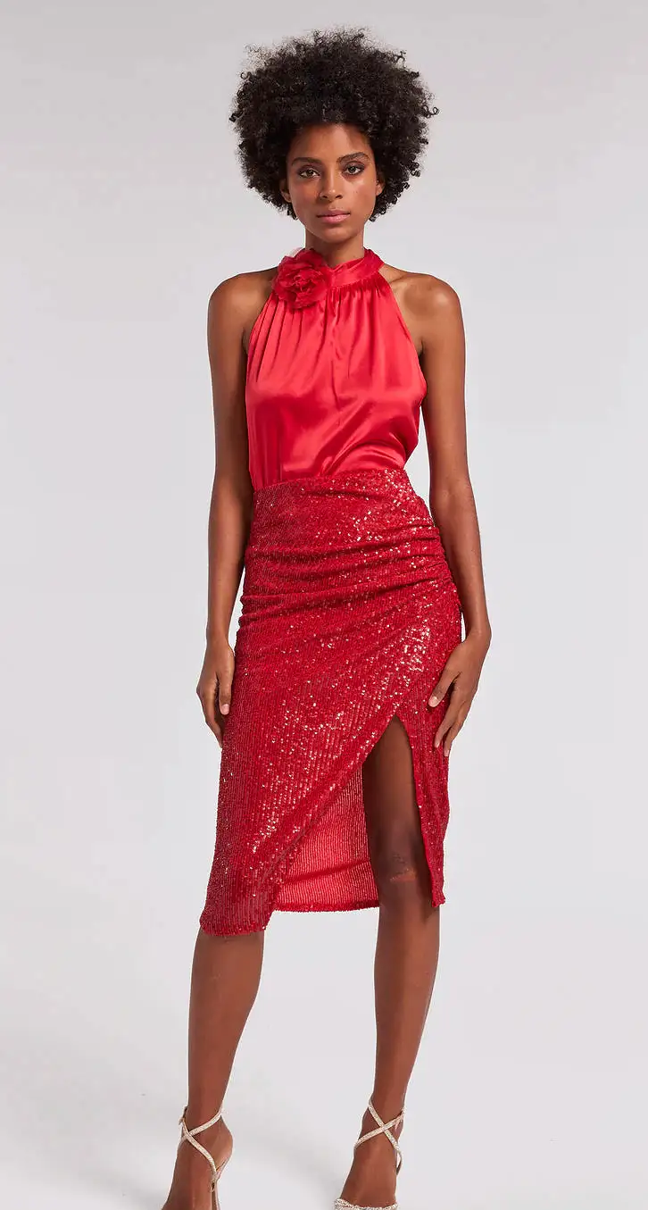 Generation Love - Kimora Sequin Skirt - Rouge