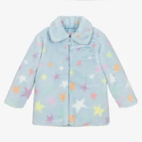 Girls Blue Faux Fur Star Print Coat