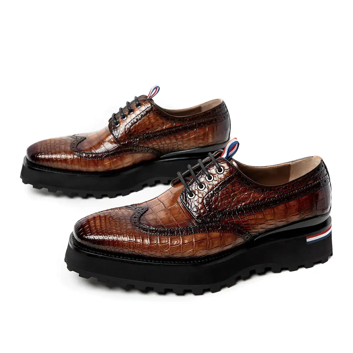 Handmade Thick Sole Crocodile Leather Derby Shoes 203601