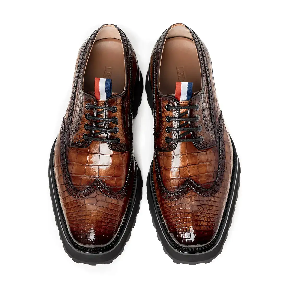 Handmade Thick Sole Crocodile Leather Derby Shoes 203601