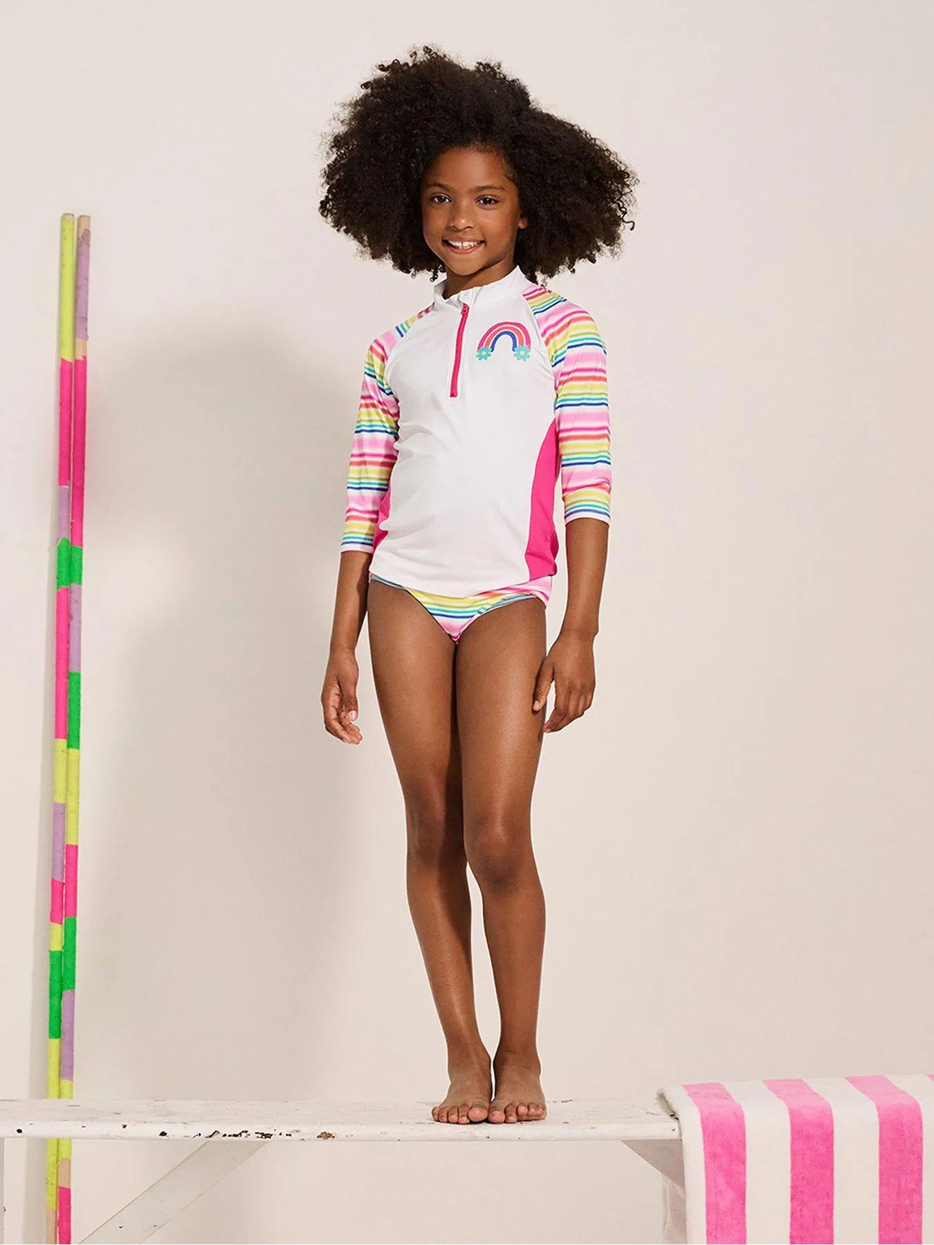 Hatley Girls Dazzling Stripes Rashguard Swim Set - White