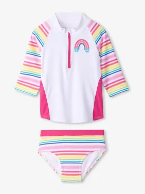 Hatley Girls Dazzling Stripes Rashguard Swim Set - White