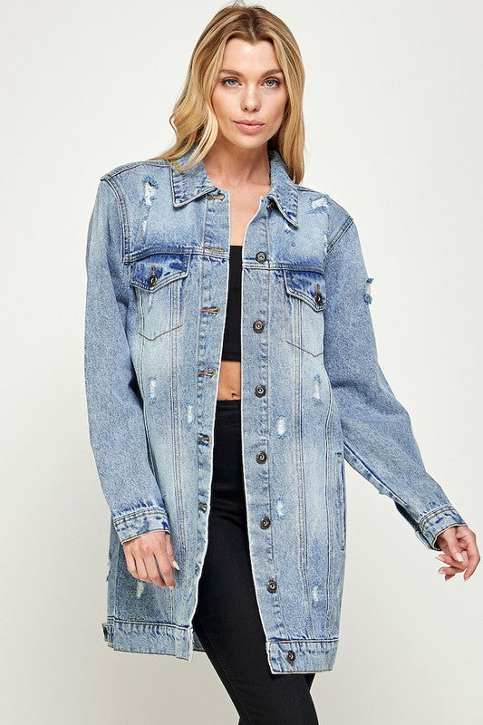 Holly Distressed Casual Spring Denim Button Down Jacket