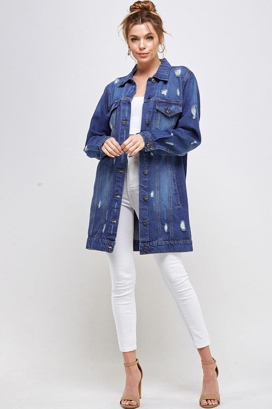 Holly Distressed Casual Spring Denim Button Down Jacket