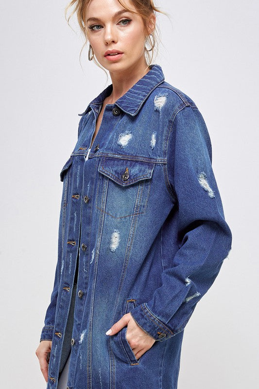 Holly Distressed Casual Spring Denim Button Down Jacket