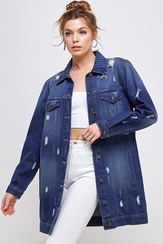 Holly Distressed Casual Spring Denim Button Down Jacket