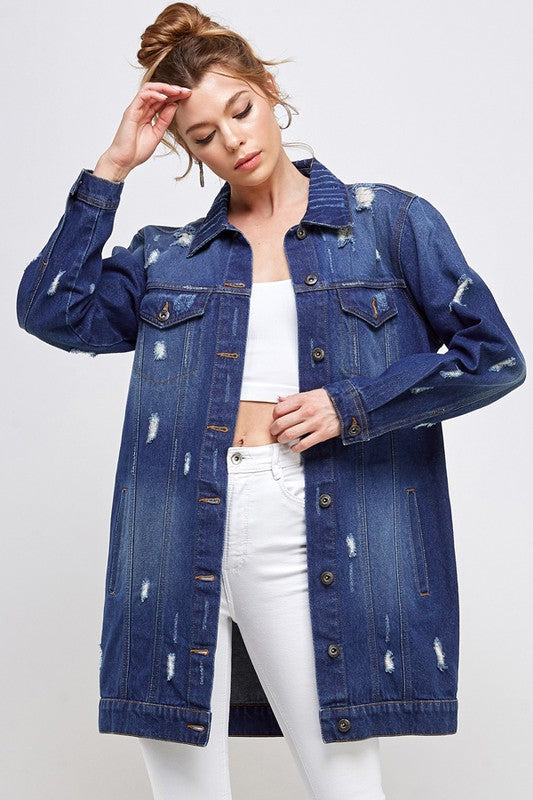 Holly Distressed Casual Spring Denim Button Down Jacket