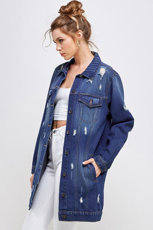 Holly Distressed Casual Spring Denim Button Down Jacket